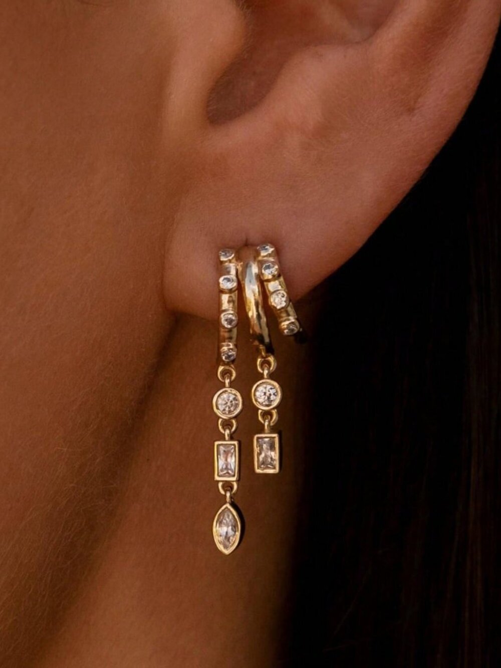 Gold Women's Circular drop dangly hoop earrings